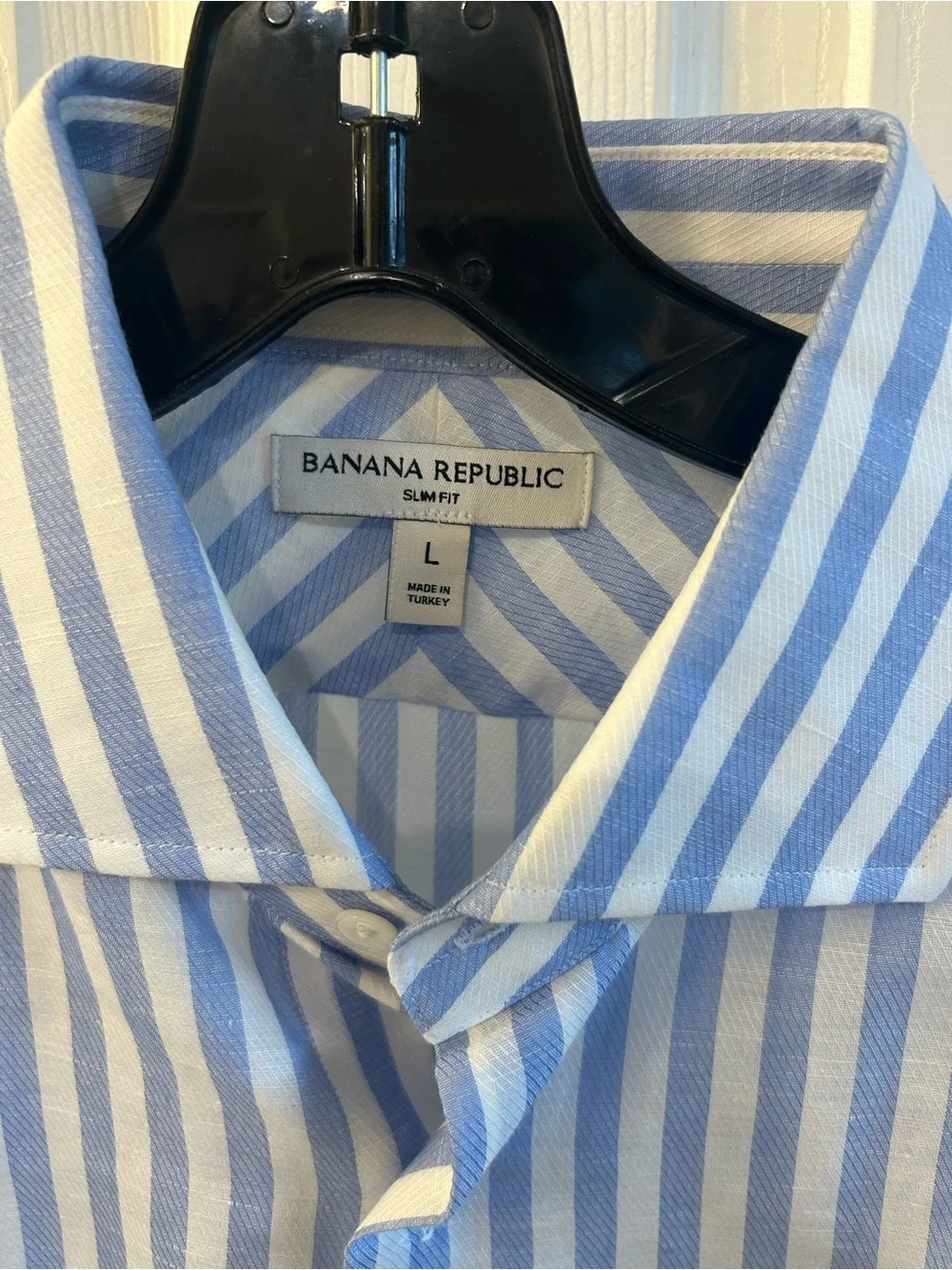 Banana Republic Light Blue and White Vertical Stripe Dress Shirt